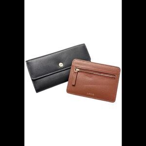 LODIS 2-pack Texas Leather Wallet Set Black/Chestnut